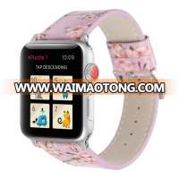 Plum blossom Pattern 38 42mm Genuine Leather Watch Band with Adapter for Apple Iwatch 3 Band